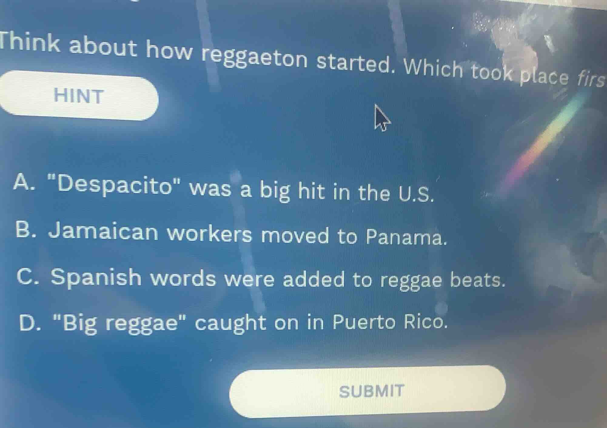 think about how reggaeton started. which took place firsthinta. \despac…
