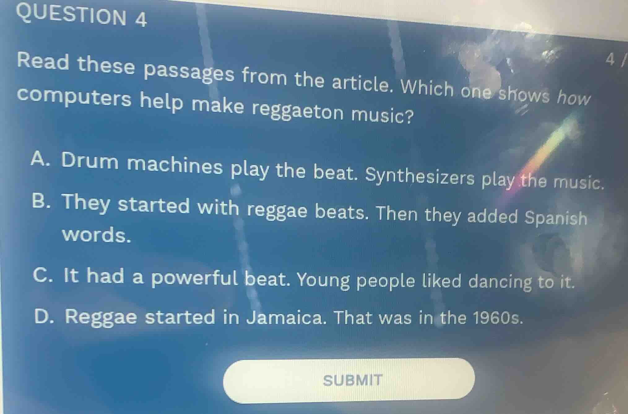 question 4 read these passages from the article. which one shows how co…