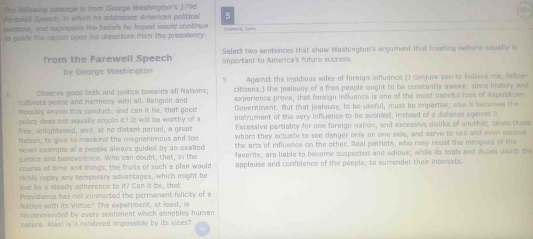 the following passage is from george washingtons 1796 farewell speech, …