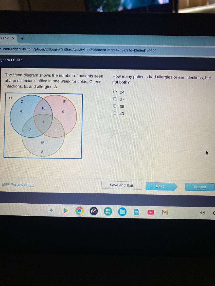 gebra i b-cr the venn diagram shows the number of patients seen at a pe…