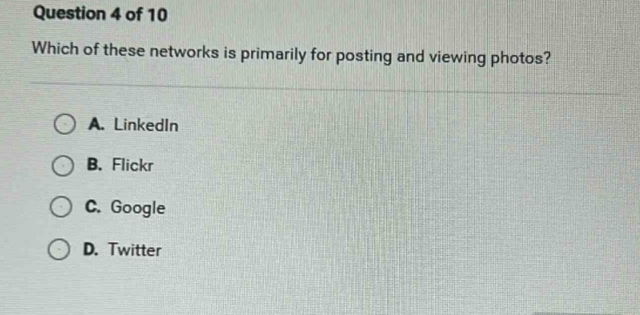 question 4 of 10 which of these networks is primarily for posting and v…