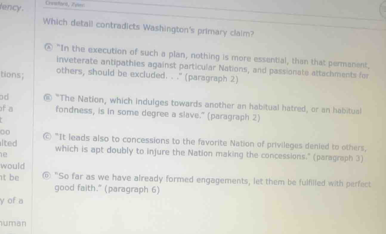 which detail contradicts washingtons primary claim? a \in the execution…