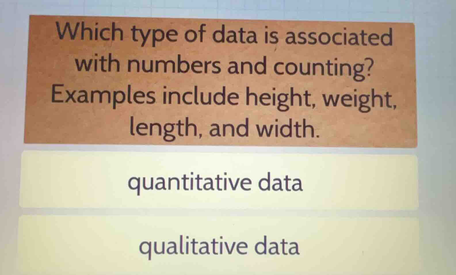 which type of data is associated with numbers and counting? examples in…