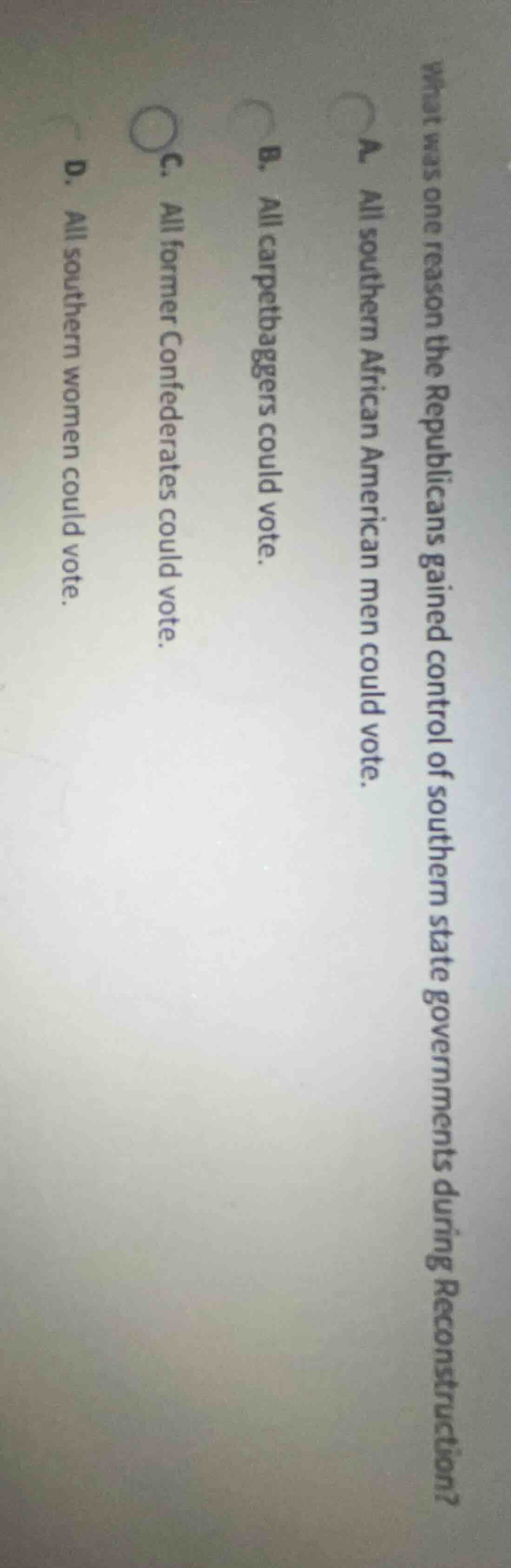 what was one reason the republicans gained control of southern state go…
