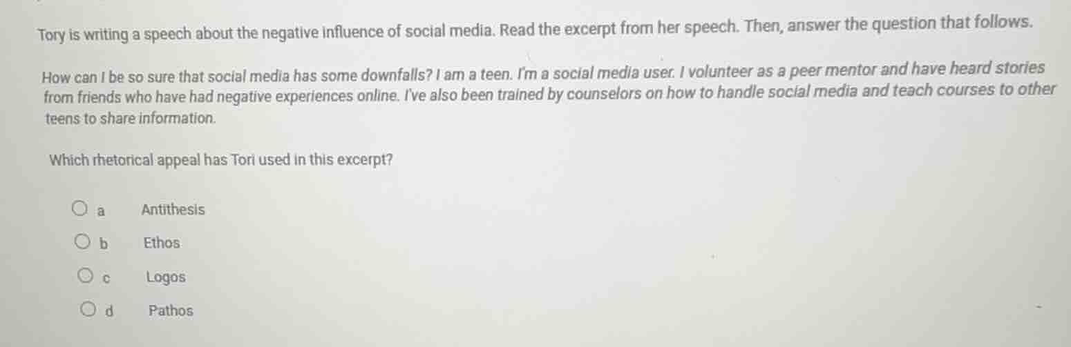 tory is writing a speech about the negative influence of social media. …