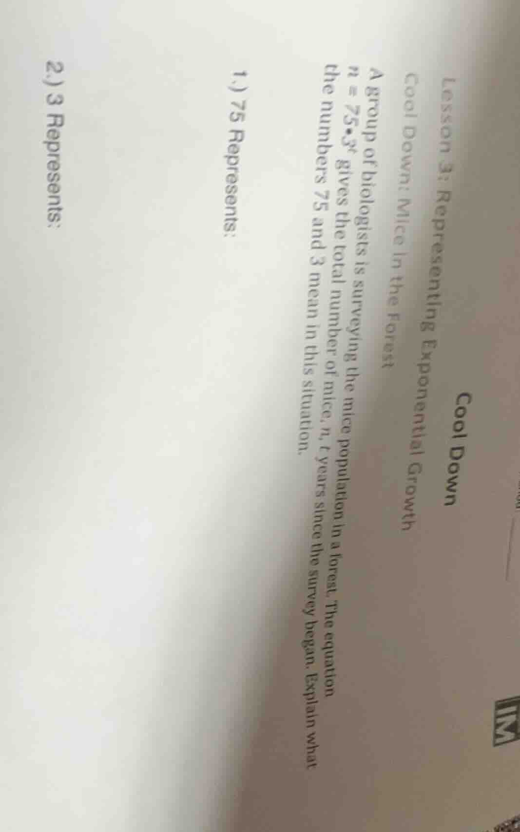 cool down lesson 3: representing exponential growth cool down: mice in …