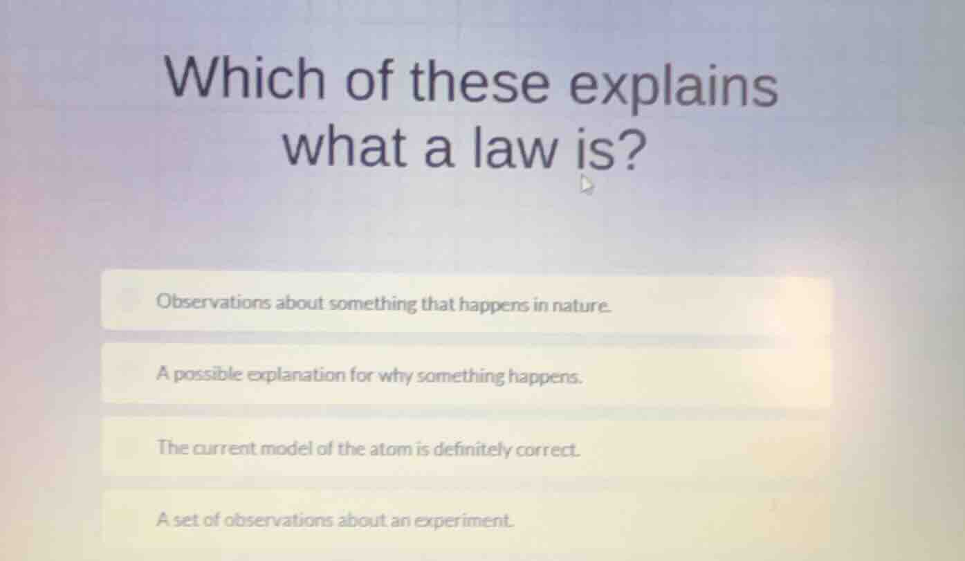 which of these explains what a law is? observations about something tha…