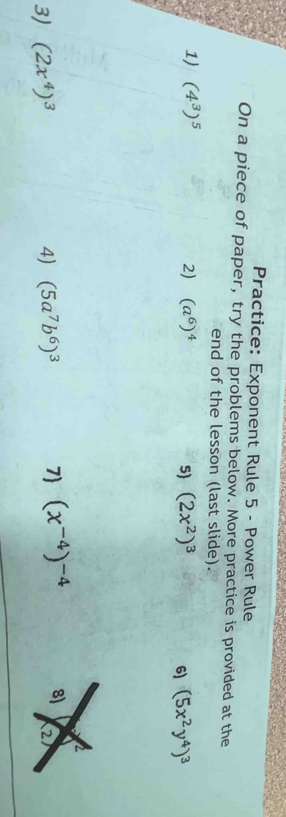 practice: exponent rule 5 - power rule on a piece of paper, try the pro…