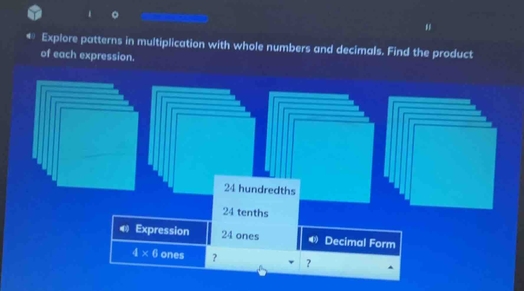 explore patterns in multiplication with whole numbers and decimals. fin…