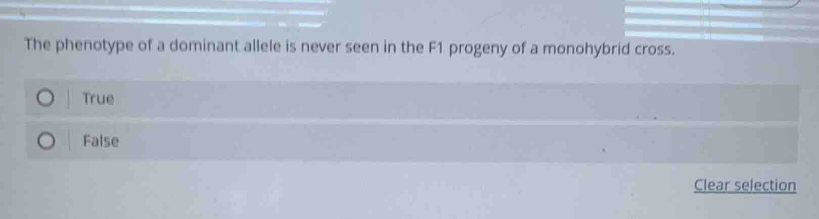 the phenotype of a dominant allele is never seen in the f1 progeny of a…