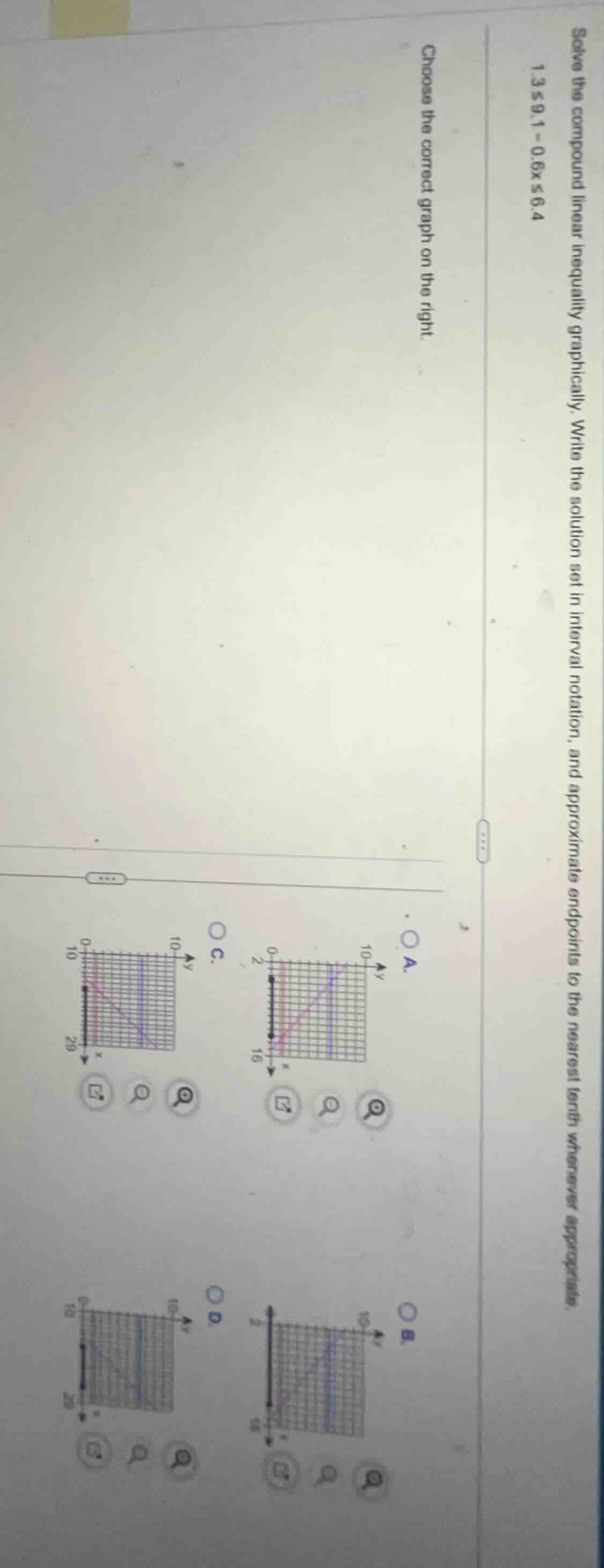 solve the compound linear inequality graphically. write the solution se…