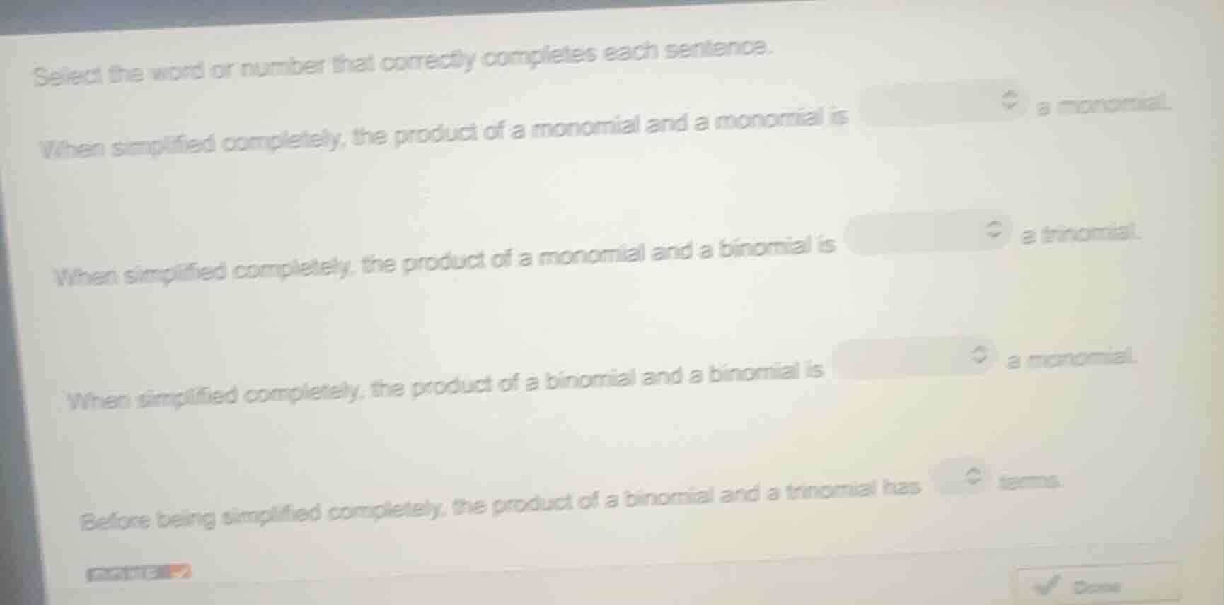 select the word or number that correctly completes each sentence. when …