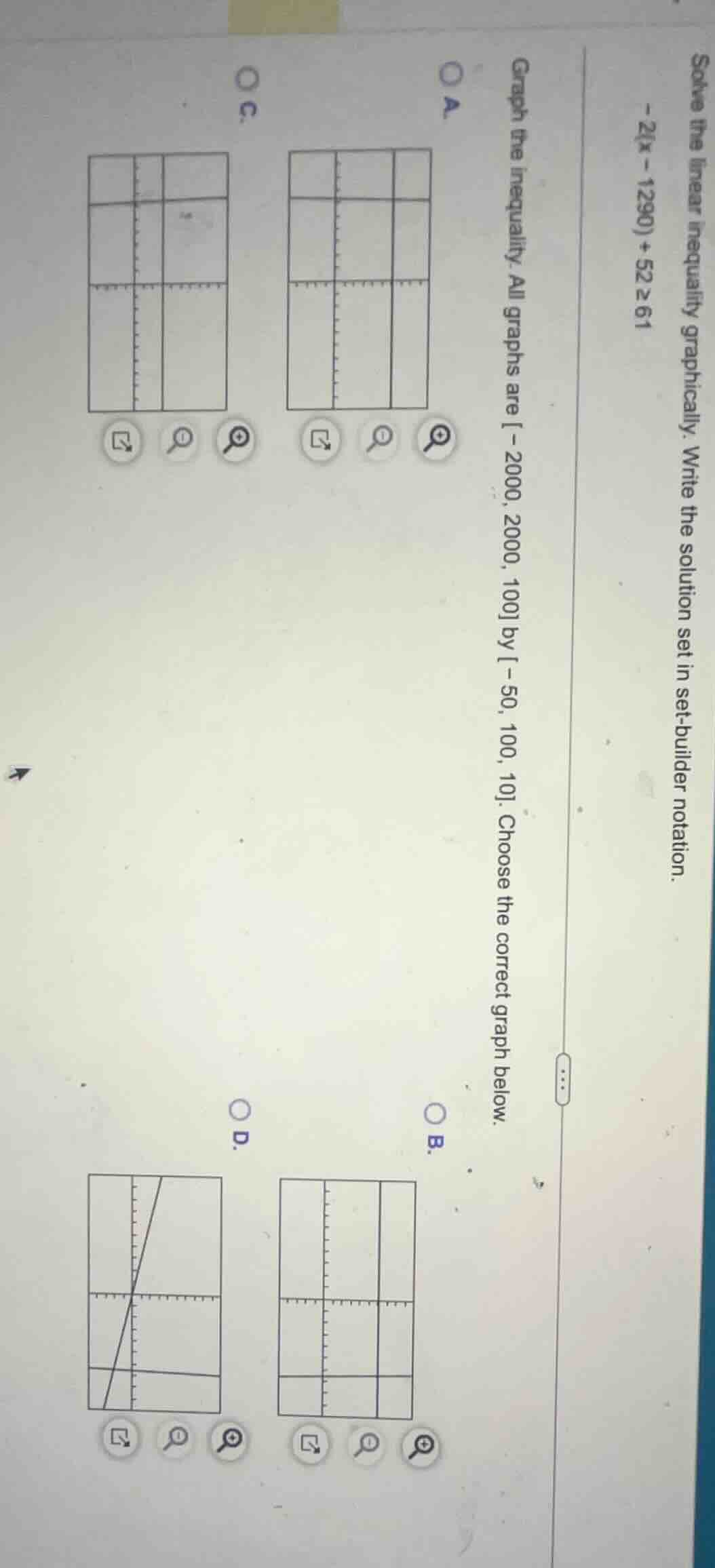 solve the linear inequality graphically. write the solution set in set-…