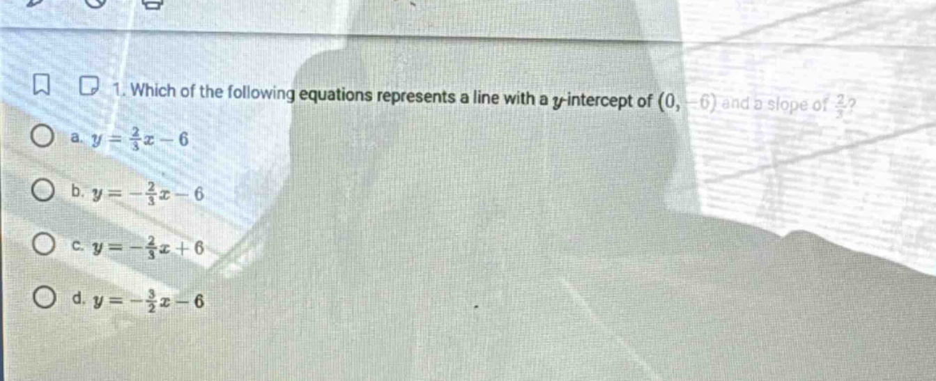 1. which of the following equations represents a line with a $y$-interc…