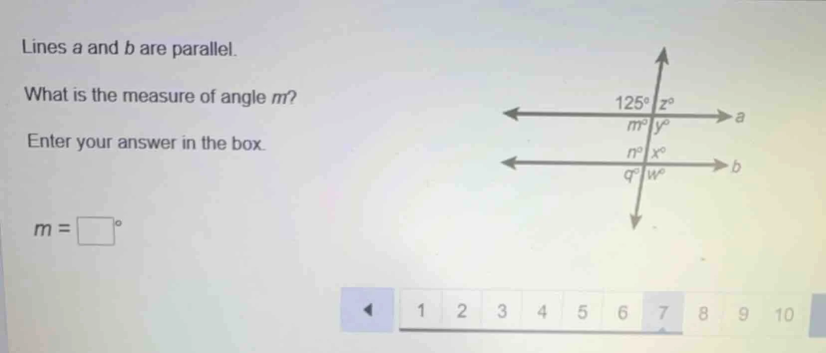 lines a and b are parallel. what is the measure of angle m? enter your …