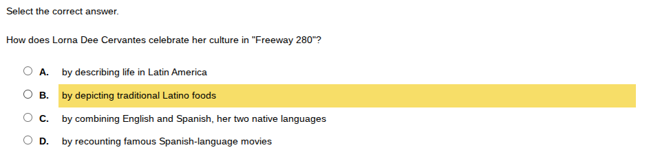 select the correct answer. how does lorna dee cervantes celebrate her c…