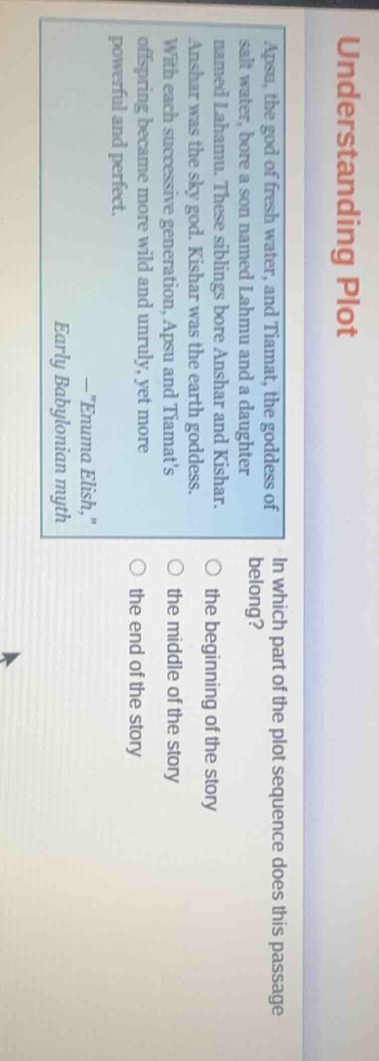 understanding plot apsu, the god of fresh water, and tiamat, the goddes…