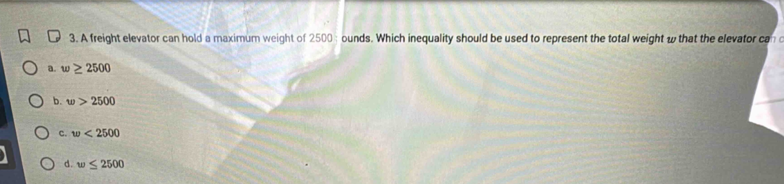 3. a freight elevator can hold a maximum weight of 2500 pounds. which i…