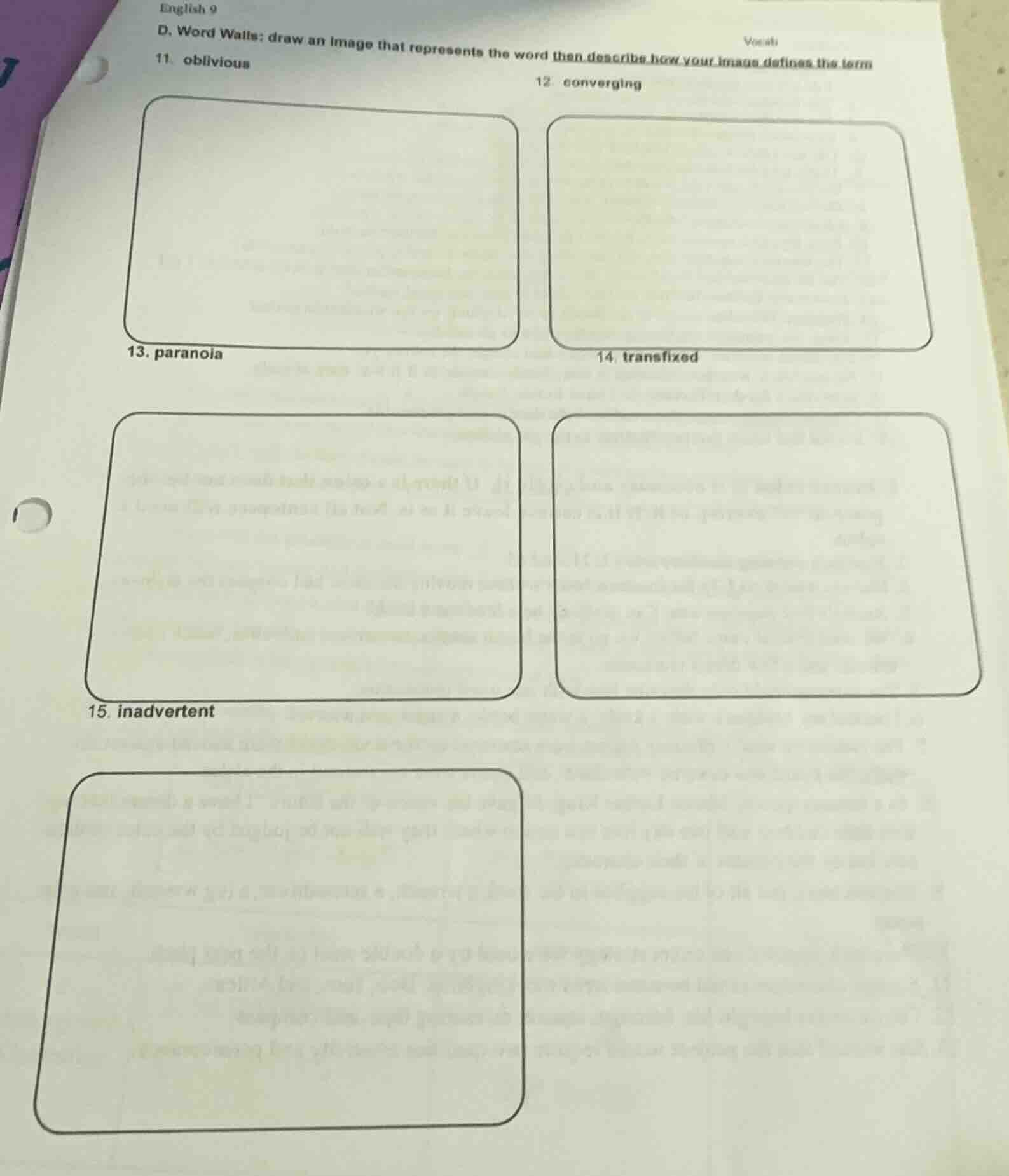 english 9 vocab d. word walls: draw an image that represents the word t…