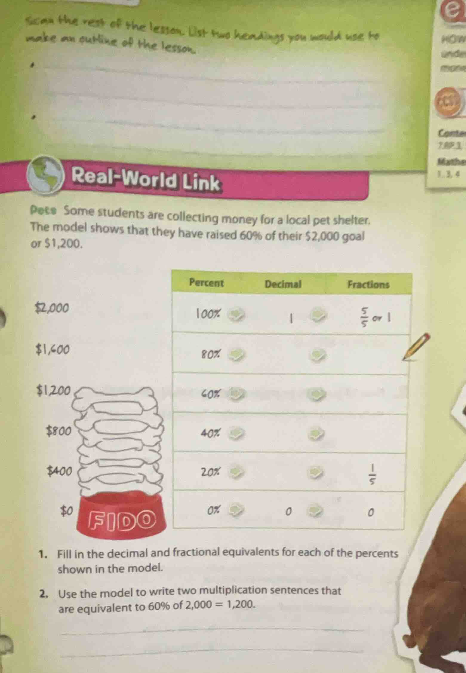 scan the rest of the lesson. list two headings you would use to make an…