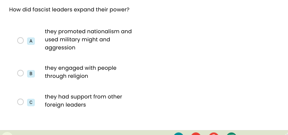 how did fascist leaders expand their power? a they promoted nationalism…