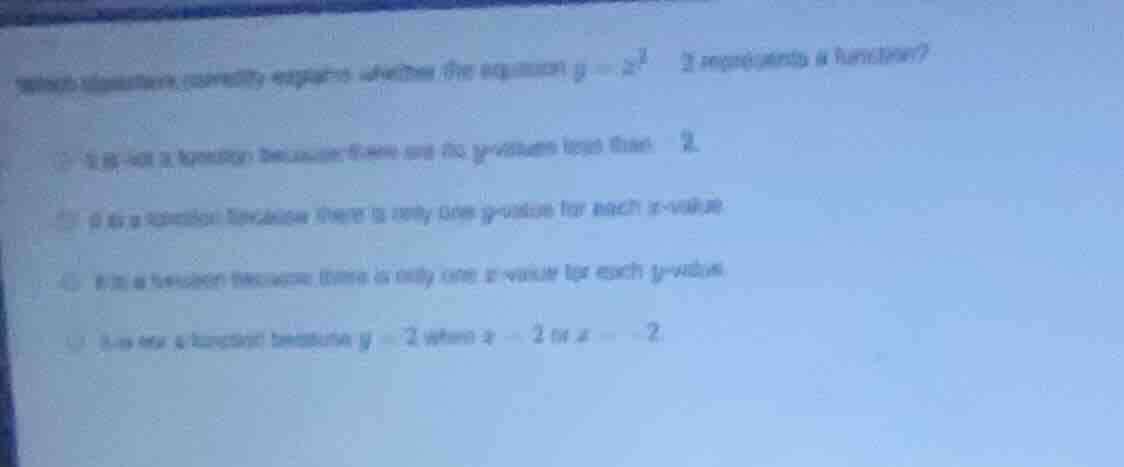 which statement correctly explains whether the equation $y = x^2 - 2$ r…