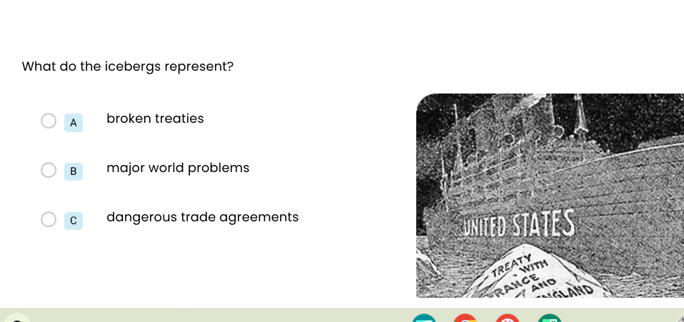 what do the icebergs represent? a broken treaties b major world problem…