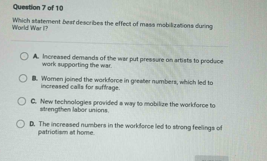 question 7 of 10 which statement best describes the effect of mass mobi…