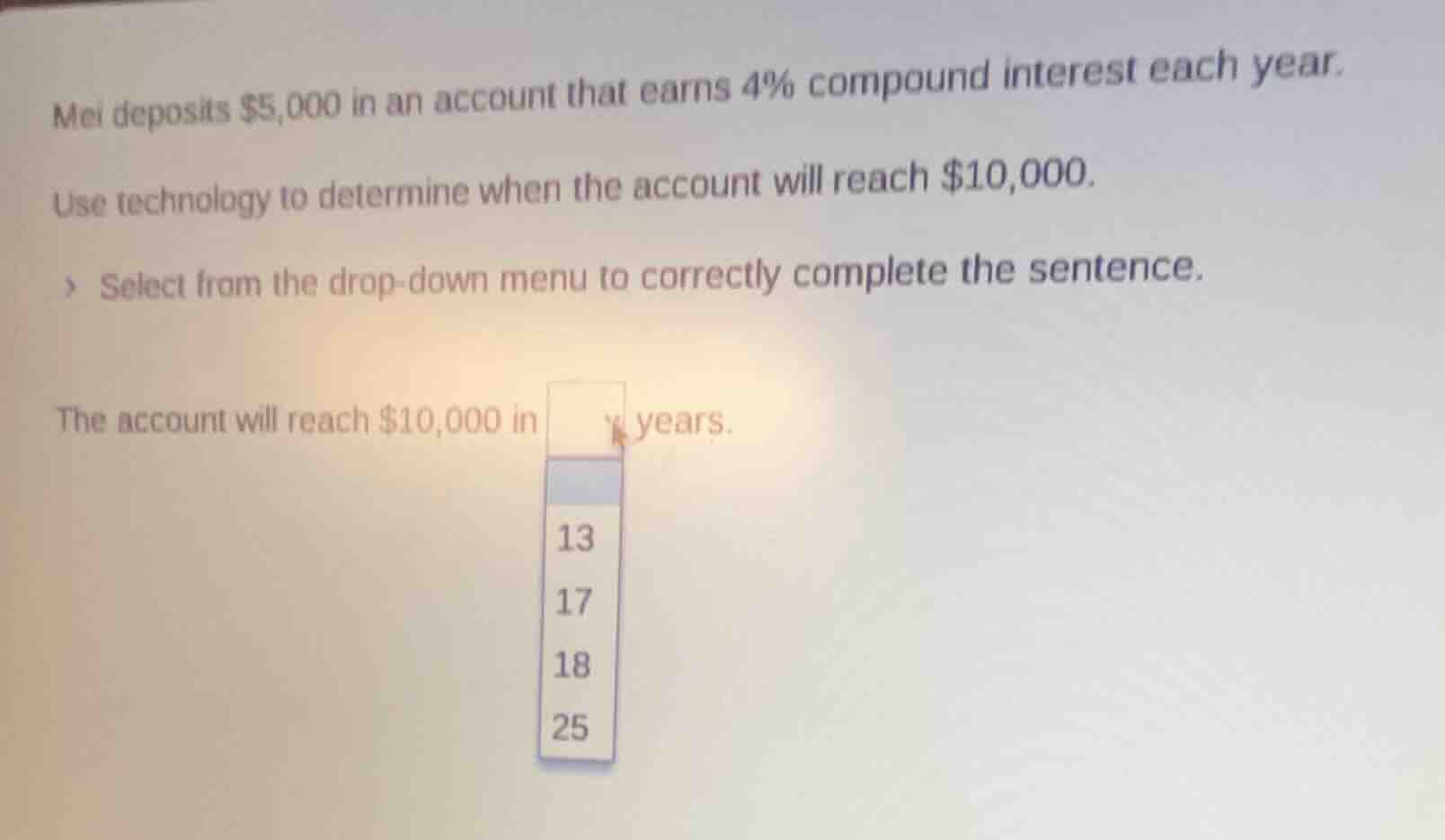 mei deposits $5,000 in an account that earns 4% compound interest each …