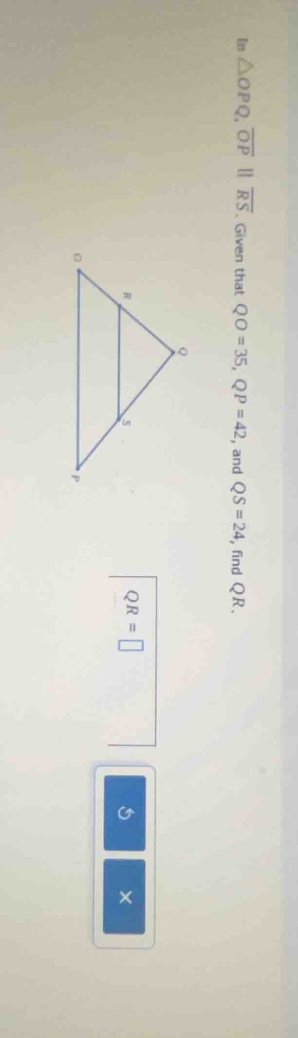 in $\triangle opq$, $overline{op} parallel overline{rs}$. given that $q…