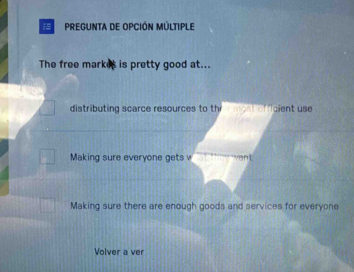 pregunta de opción múltiple the free market is pretty good at... distri…