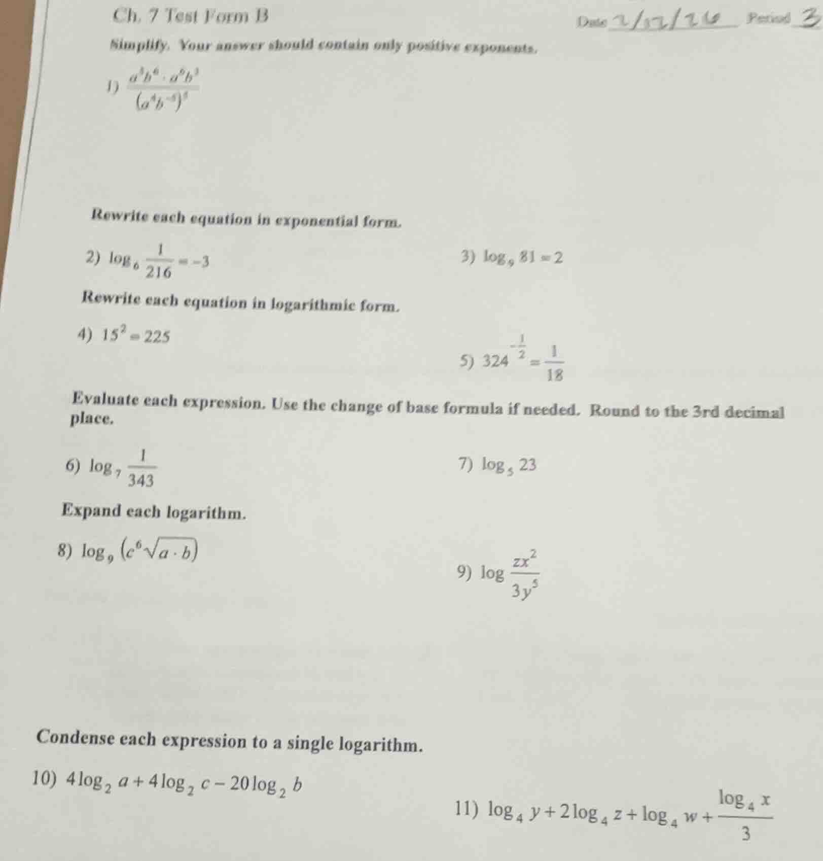 ch. 7 test form b date 2/17/24 period 3 simplify. your answer should co…