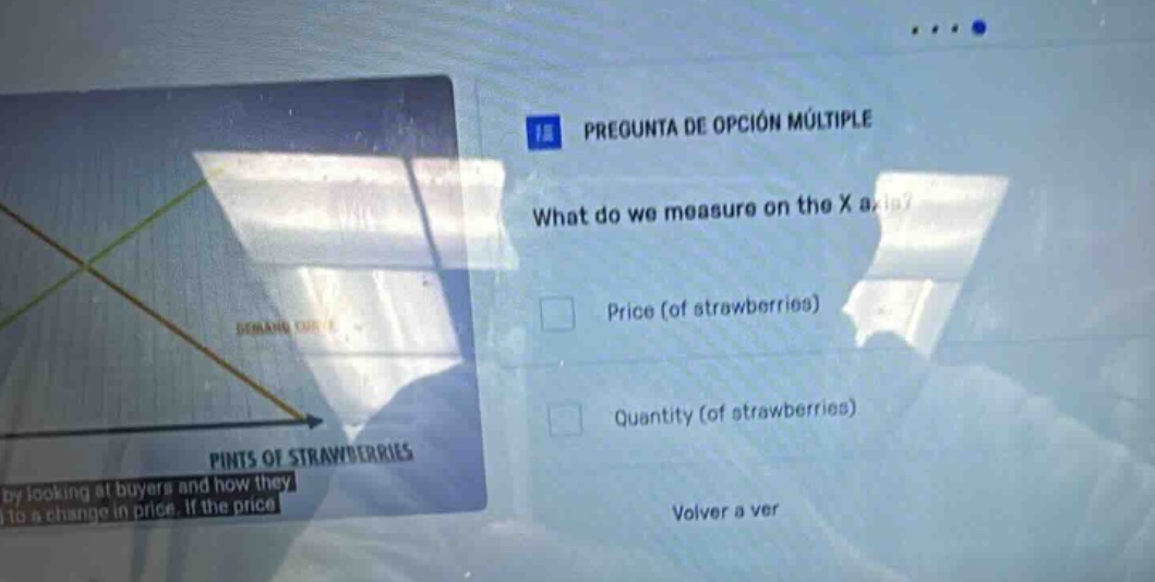 pregunta de opción múltiple what do we measure on the x axis? price (of…
