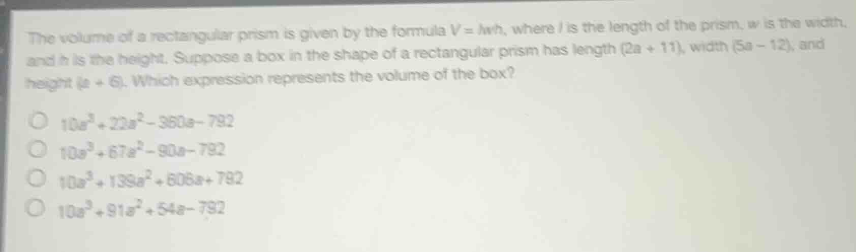 the volume of a rectangular prism is given by the formula $v = lwh$, wh…