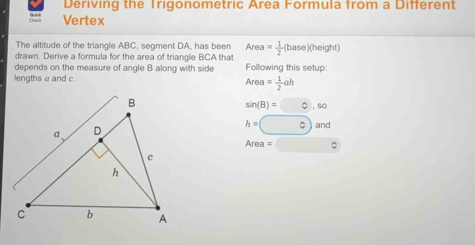 deriving the trigonometric area formula from a different vertex the alt…