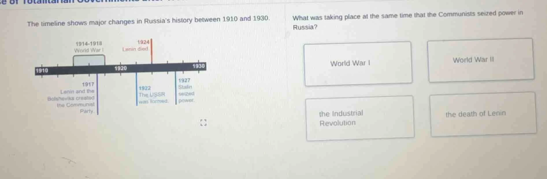the timeline shows major changes in russias history between 1910 and 19…