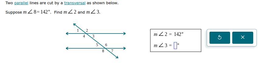 two parallel lines are cut by a transversal as shown below. suppose $m\…