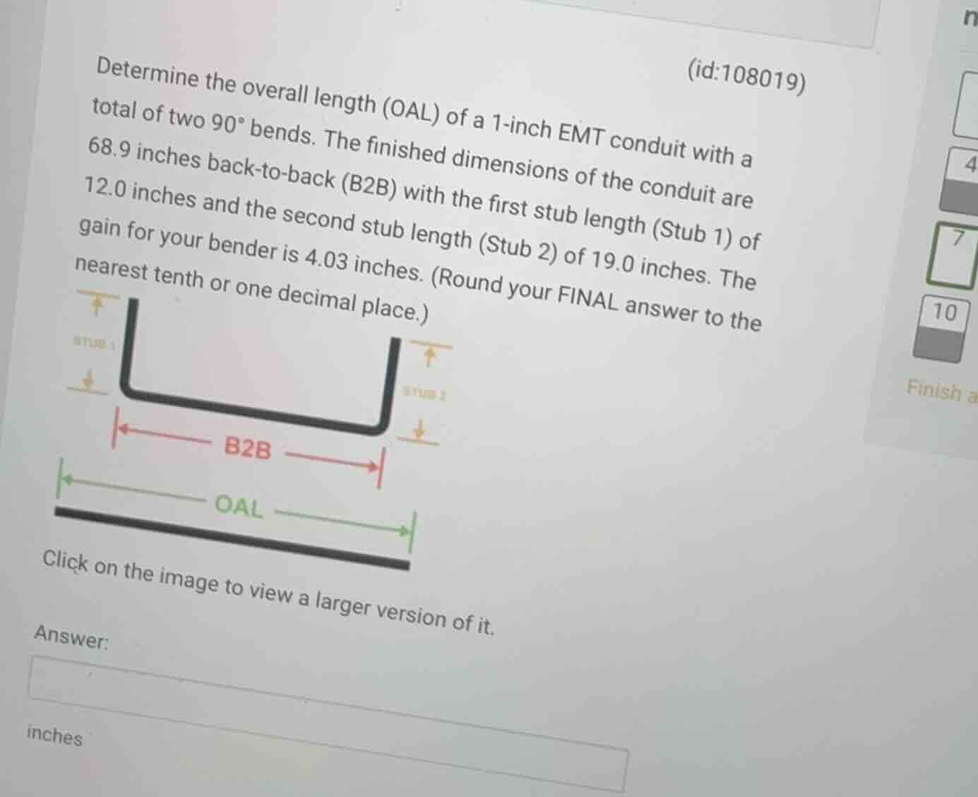 (id:108019) determine the overall length (oal) of a 1-inch emt conduit …