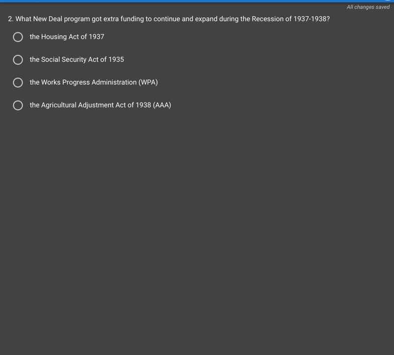 2. what new deal program got extra funding to continue and expand durin…