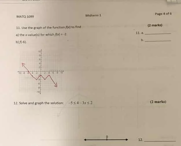 matq 1099 midterm 1 page 4 of 6 11. use the graph of the function f(x) …