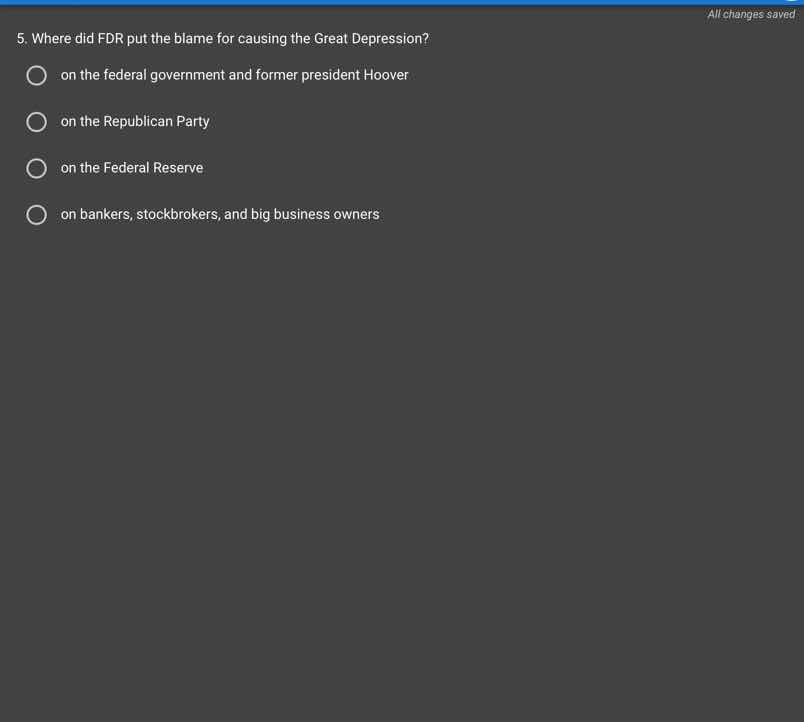 5. where did fdr put the blame for causing the great depression? on the…