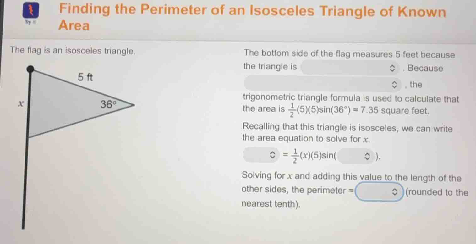 finding the perimeter of an isosceles triangle of known area the flag i…