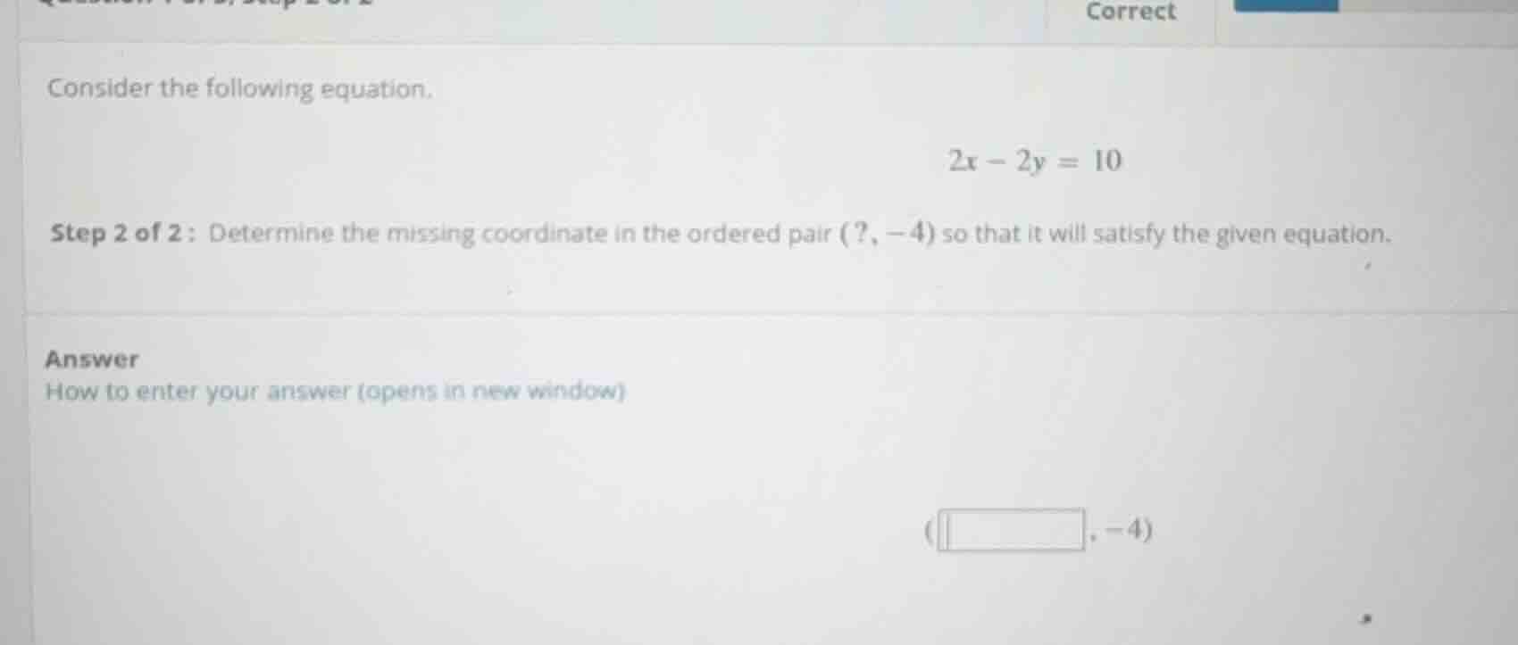 consider the following equation. $2x - 2y = 10$ step 2 of 2: determine …