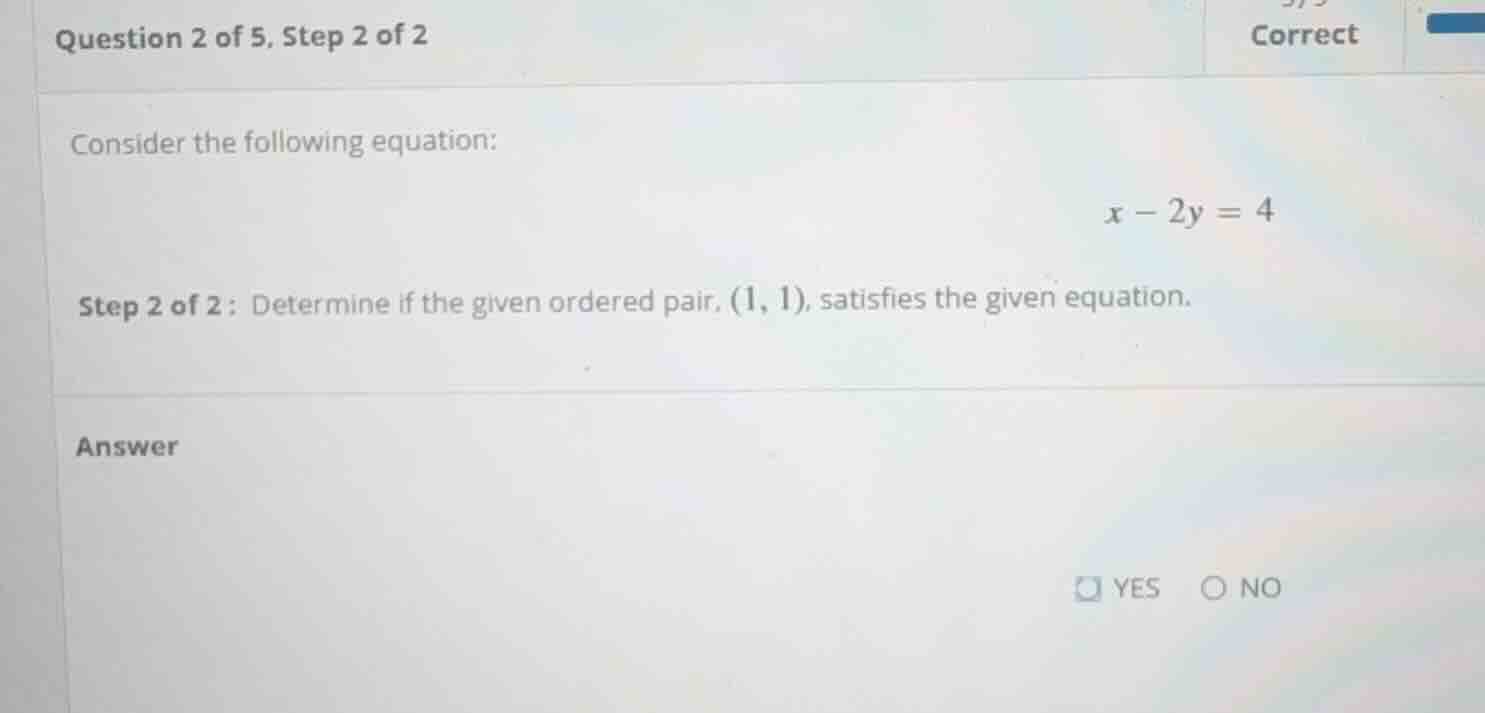 question 2 of 5, step 2 of 2 correct consider the following equation: $…
