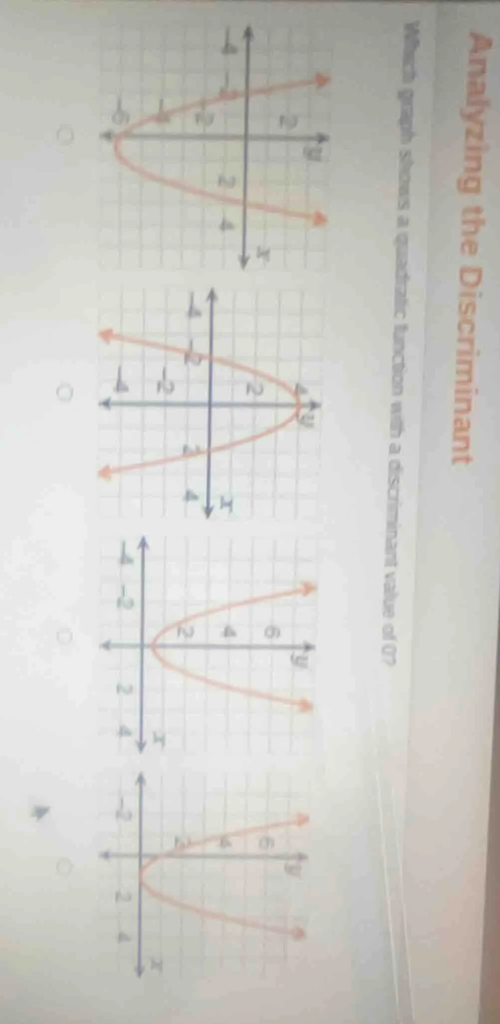analyzing the discriminant which graph shows a quadratic function with …