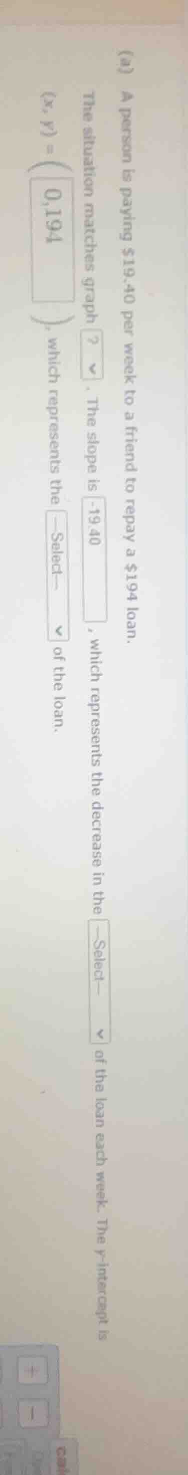 (a) a person is paying $19.40 per week to a friend to repay a $194 loan…
