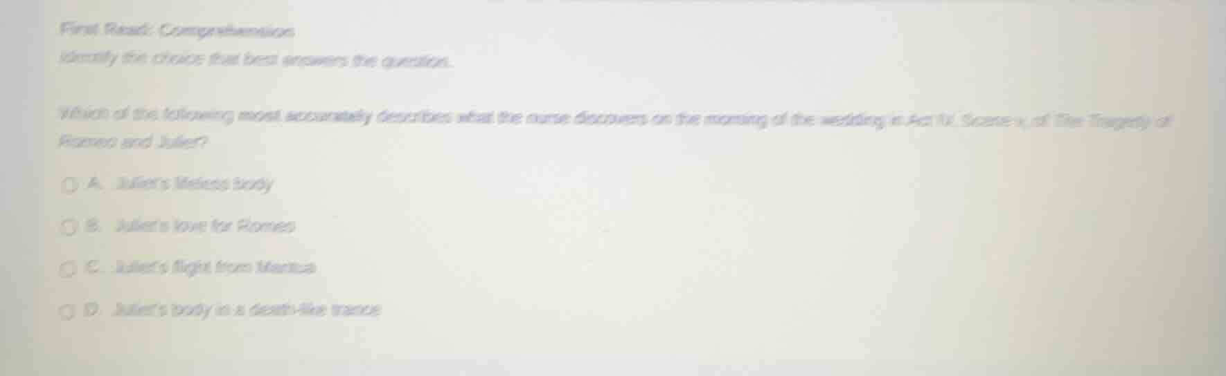 first read: comprehension identify the choice that best answers the que…