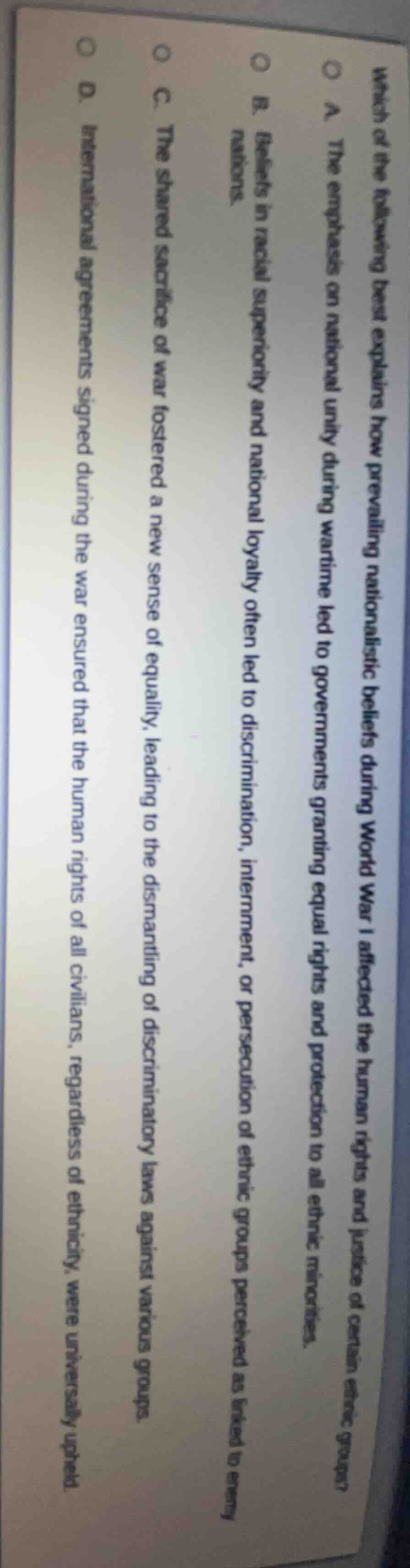 which of the following best explains how prevailing nationalistic belie…