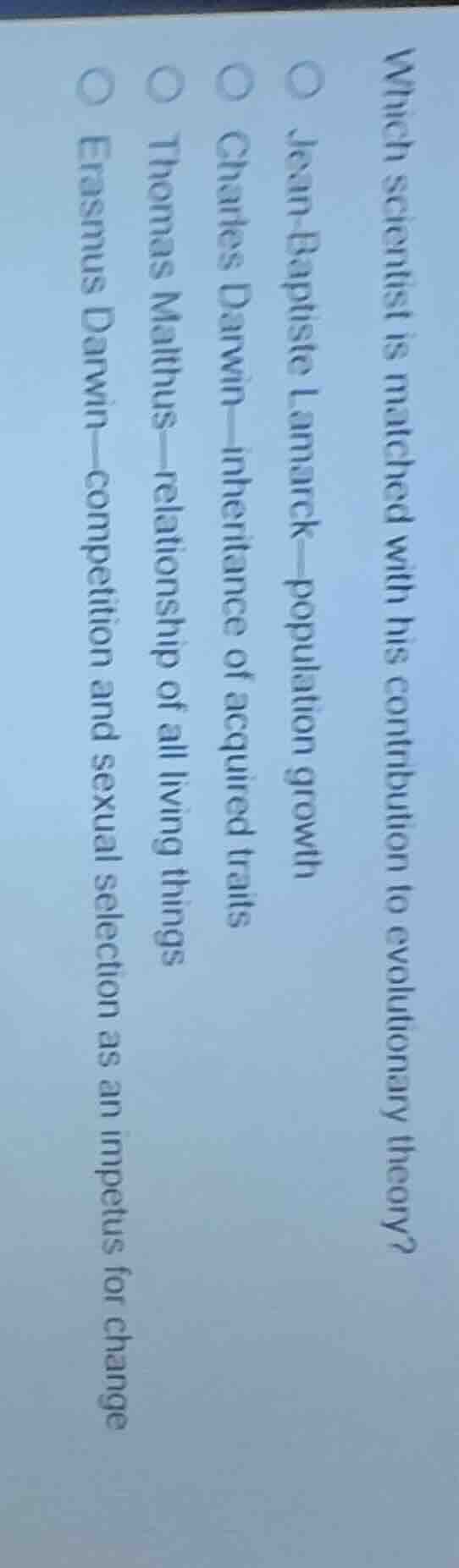 which scientist is matched with his contribution to evolutionary theory…