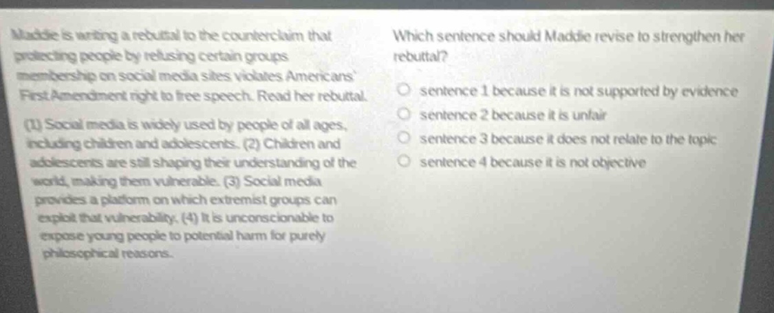 maddie is writing a rebuttal to the counterclaim that protecting people…